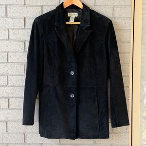 St. John’s Bay Black Washable Suede Blazer Medium 2 Button Jacket, with Pockets